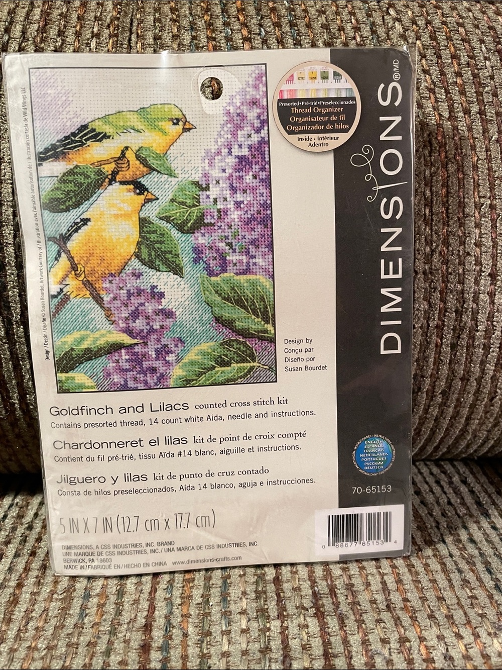 Dimensions Goldfinch and Lilacs Cross Stitch Kit - Yellow & Purple